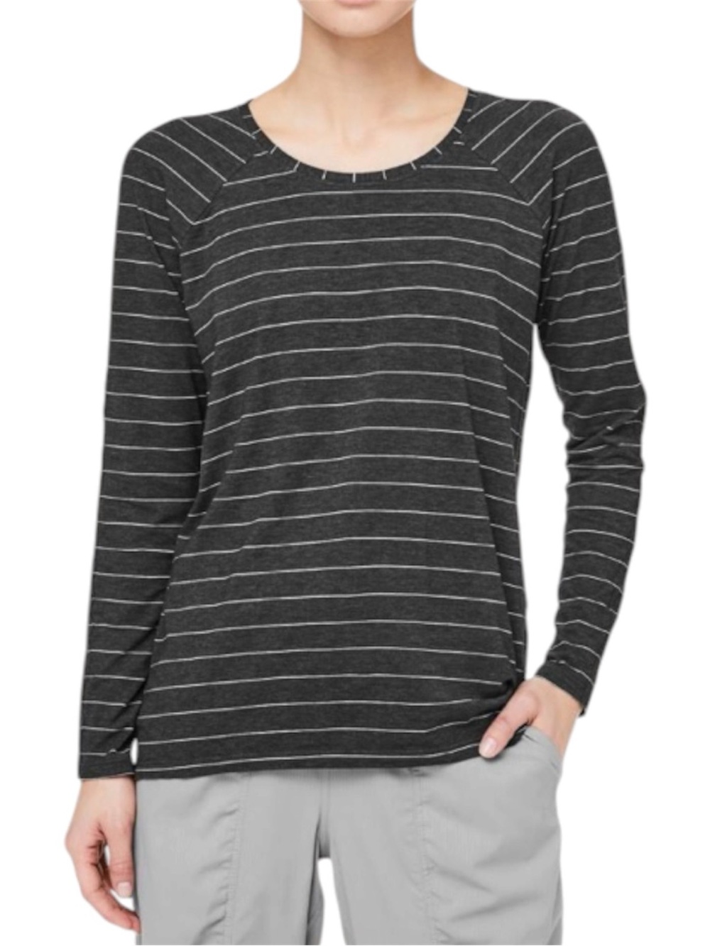 Lululemon Emerald Long Sleeve Stripe Heathered Black White Size Small